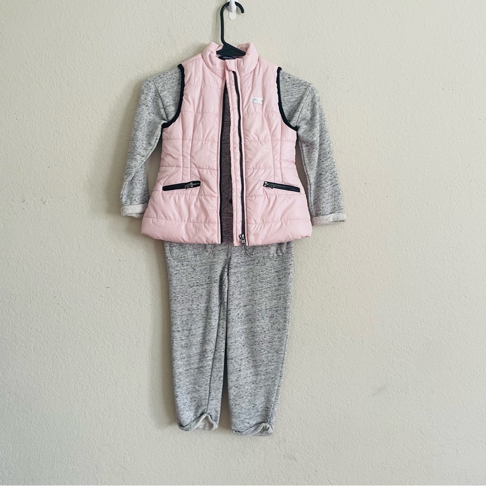 Girl Pink Quilted Vest with Gray Outfit Set size 4T Calvin Klein Old Navy winter